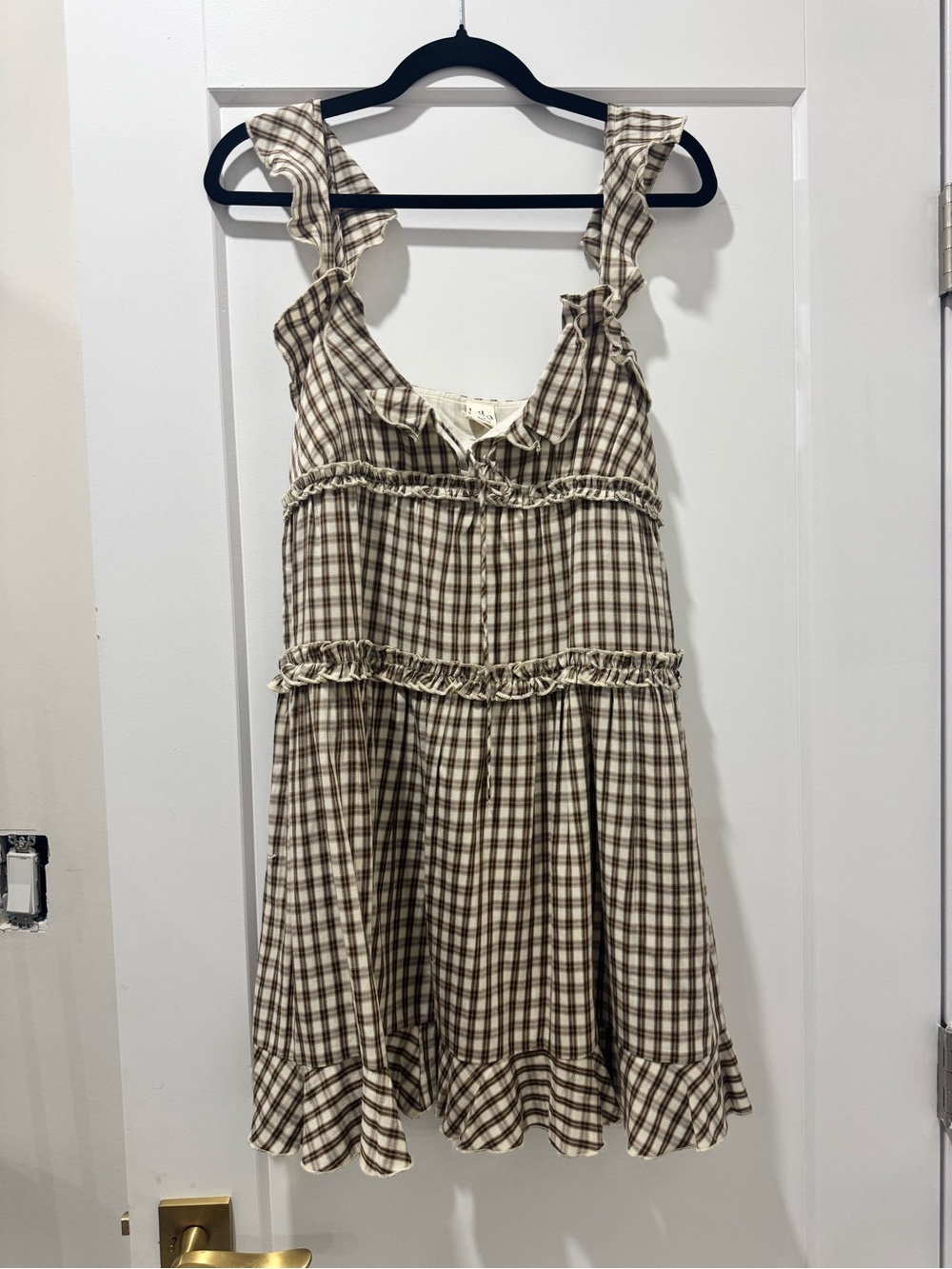 Bila Brown Plaid Ruffle Tiered Sundress
